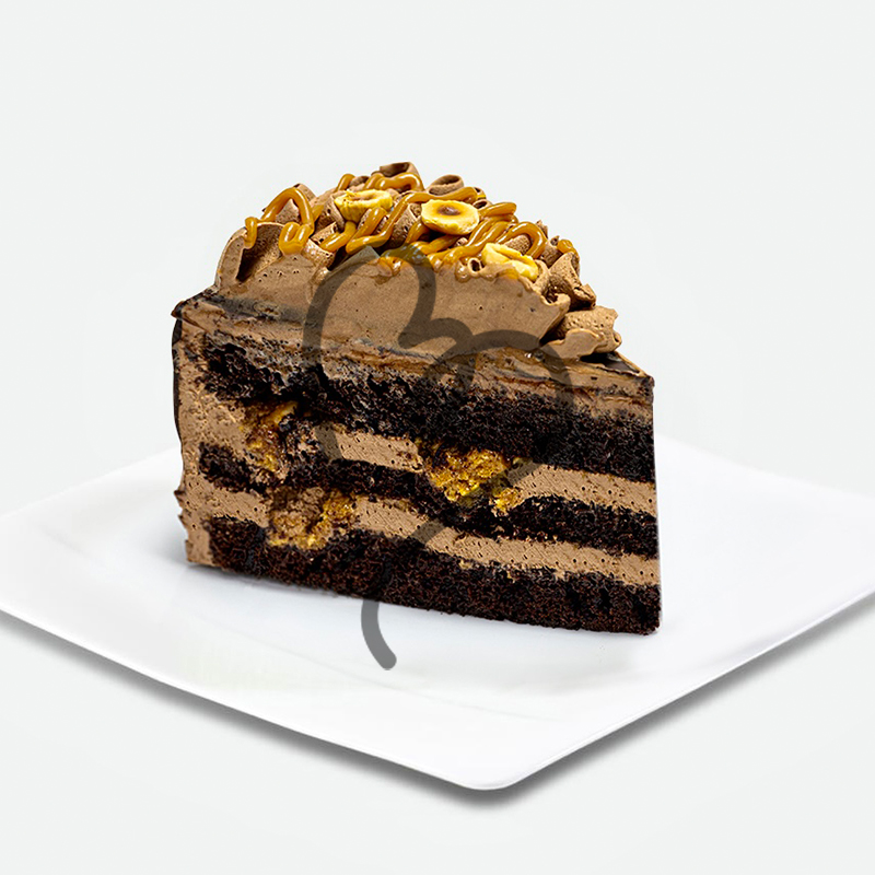Hazelnut & Caramel Chocolate Crunch Cake Slice